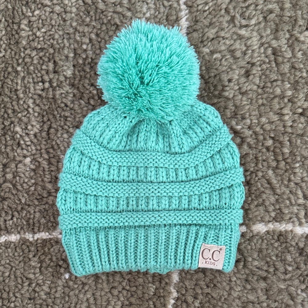 C.C Kids Aqua Pom-Pom Hat